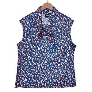 Retrolicious Mushroom Print Sleeveless Blouse Size 1X Whimsical Botanical Pinup
